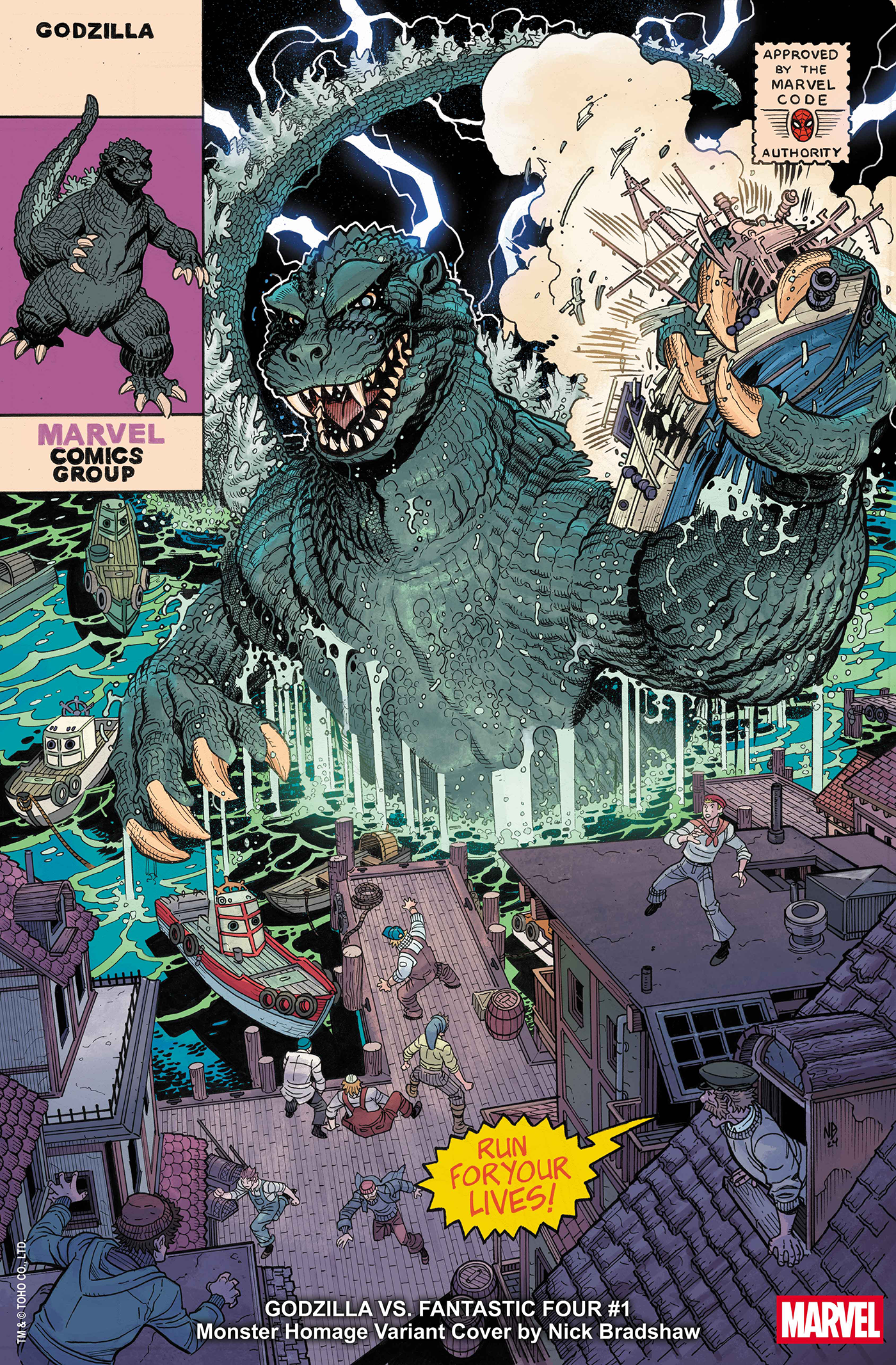 GODZILLA VS. FANTASTIC FOUR #1 NICK BRADSHAW MONSTER HOMAGE VARIANT (3/19/2025)