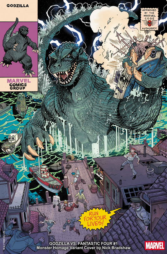 GODZILLA VS. FANTASTIC FOUR #1 NICK BRADSHAW MONSTER HOMAGE VARIANT (3/19/2025)