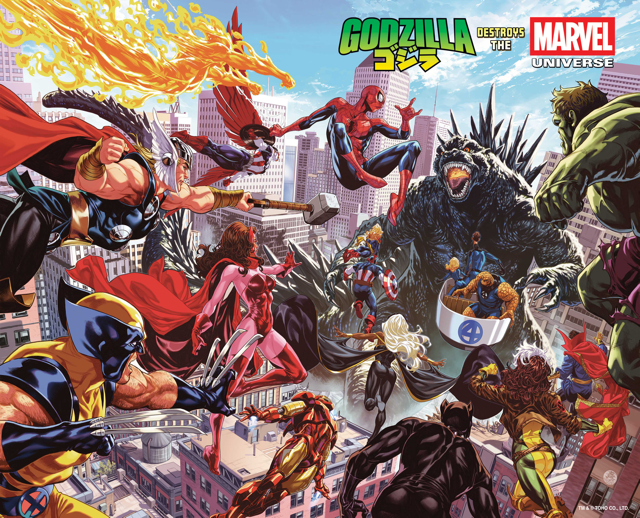 GODZILLA DESTROYS THE MARVEL UNIVERSE #1 WRAPAROUND COVER (7/16/2025)